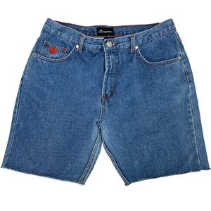 Vintage 90s Denim Shorts Cut Off Blue Red Heart Breaker Embroidered Size 13